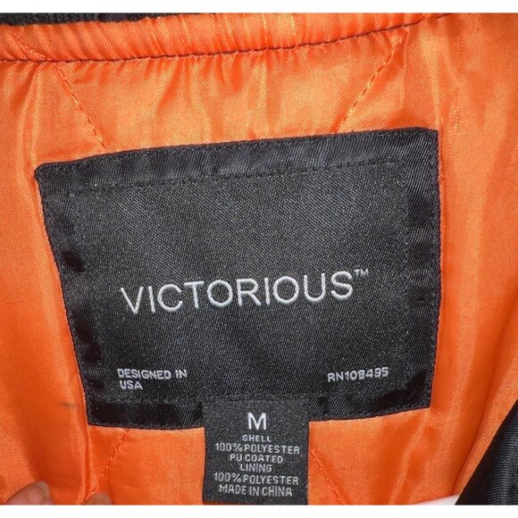 Victorious Black Military-Style Bomber Jacket Air Force Patches Ribbed Collar & - Picture 5 of 6